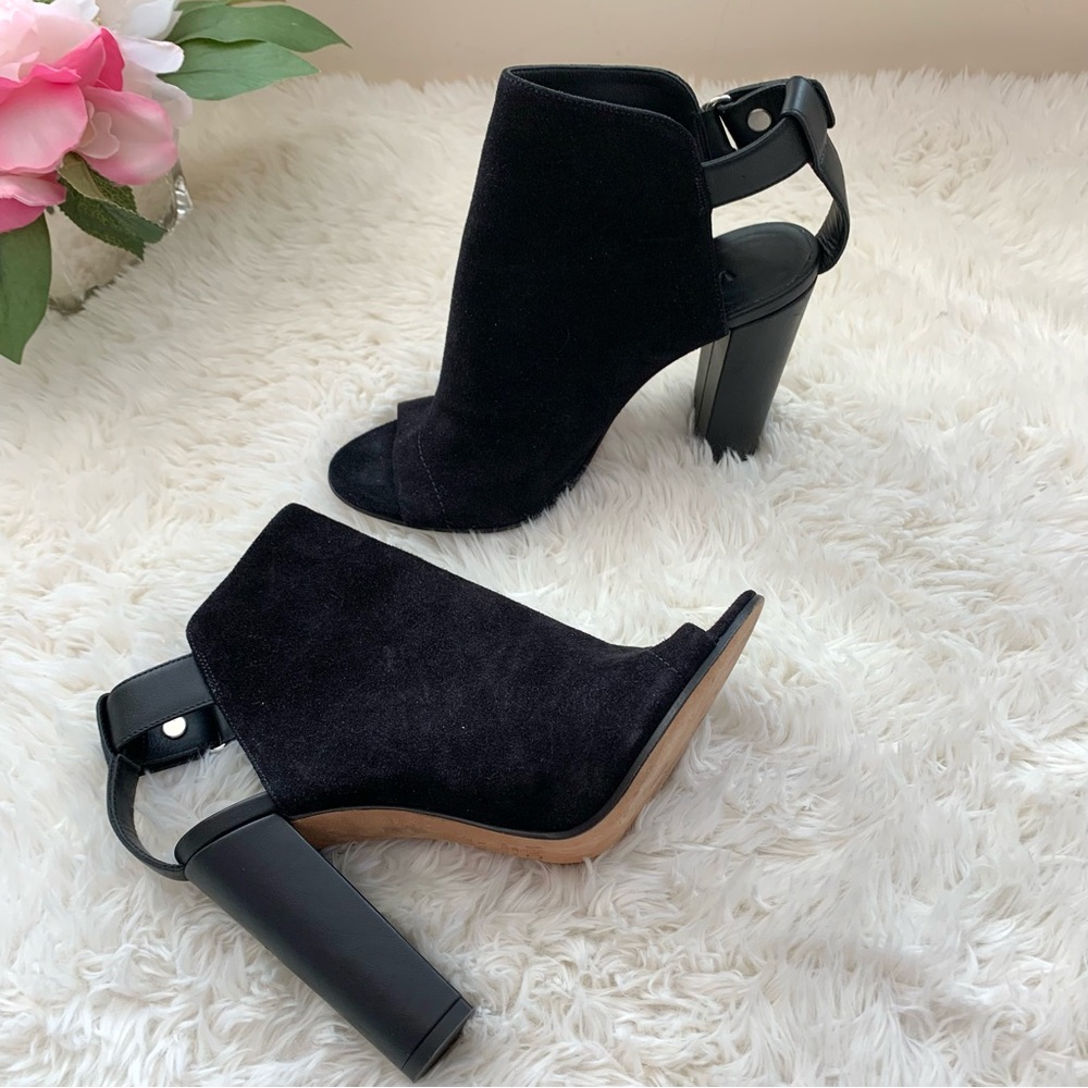 Vince Addison Black Suede Peep Toe Booties 6.5 - 7